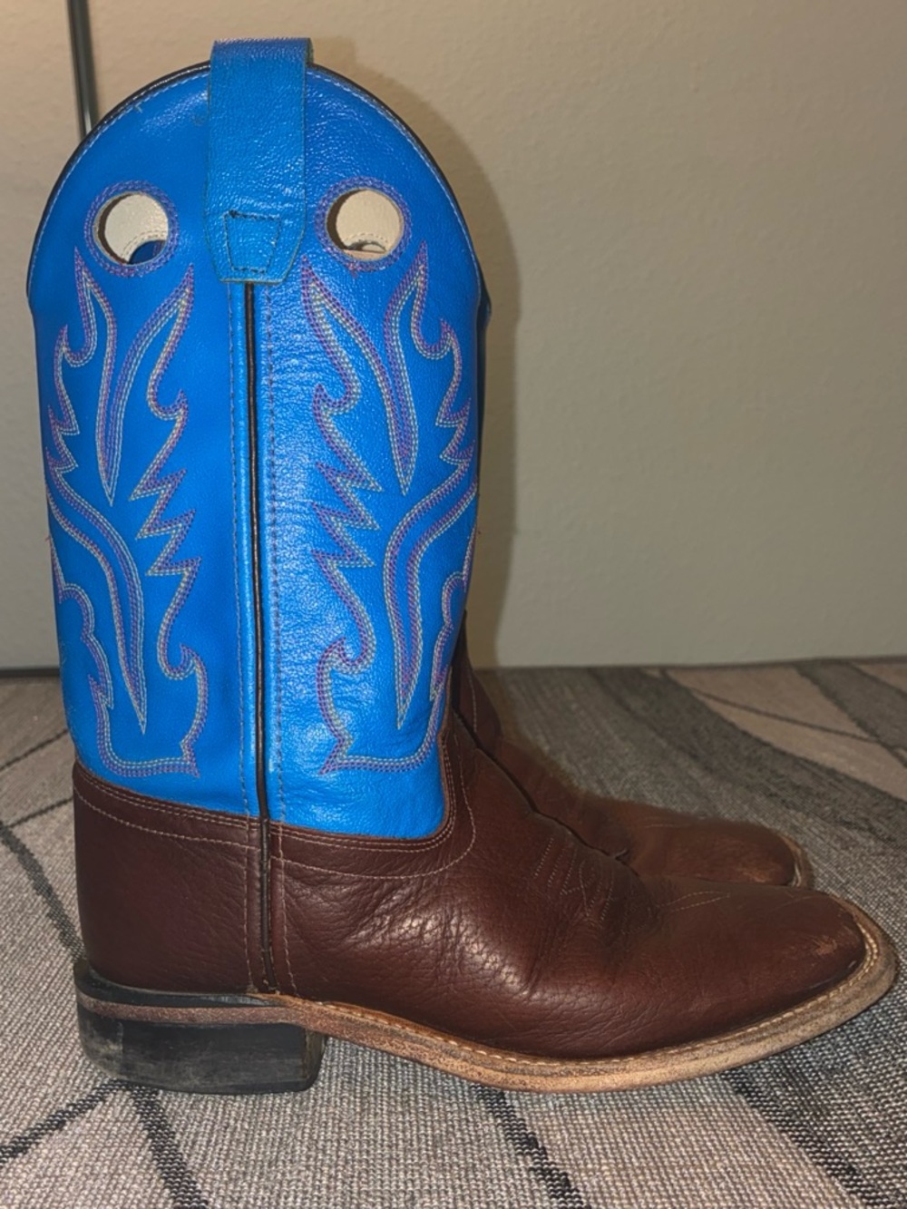 Old West Blue & Brown Kids Western Pull-On Boots